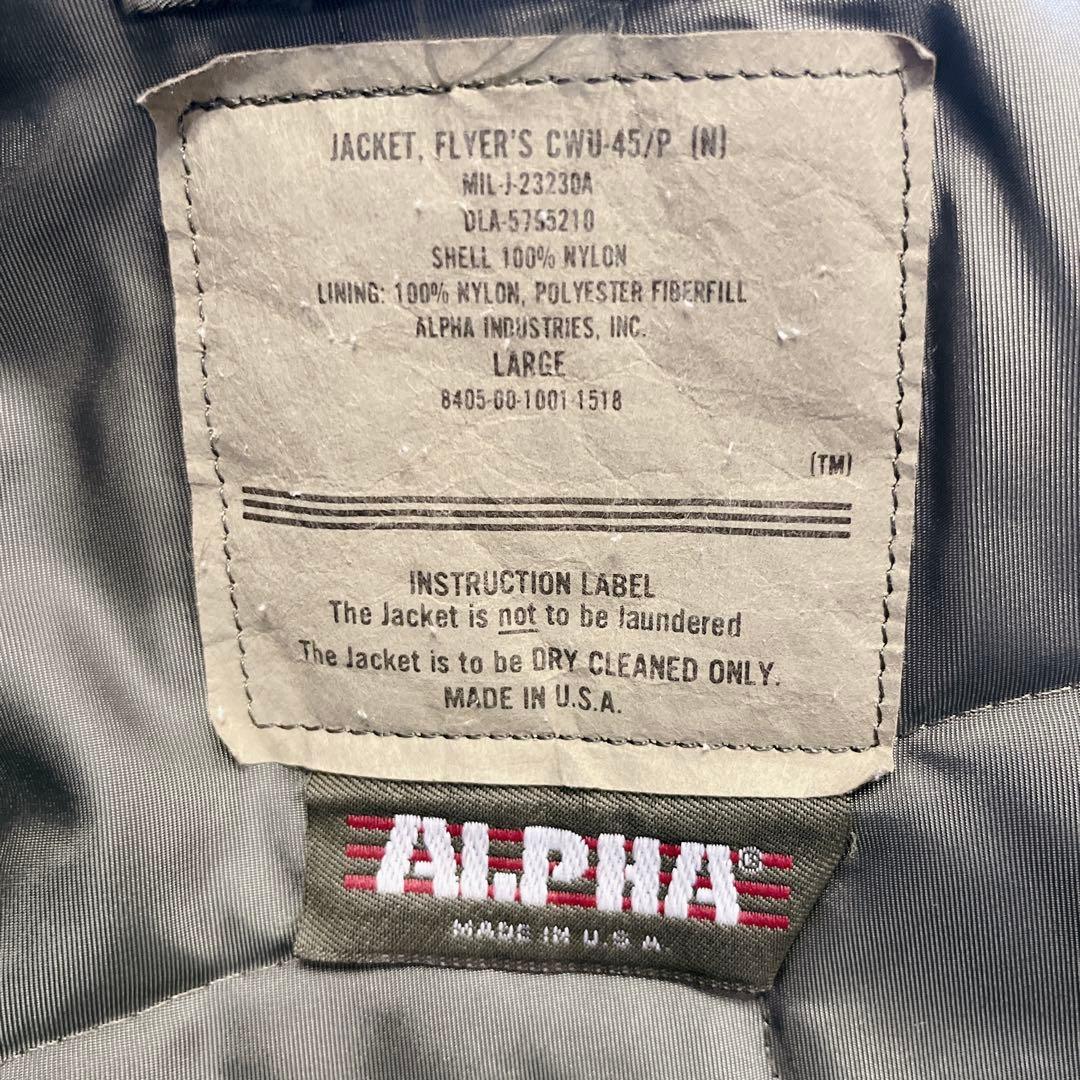 80s 米国製 アルファ CWU-45/P フライトジャケット 旧タグ 3本線