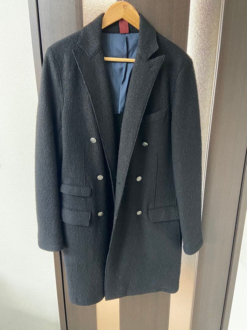 イレブンティ ダブルブレスト ブラック ロングコート