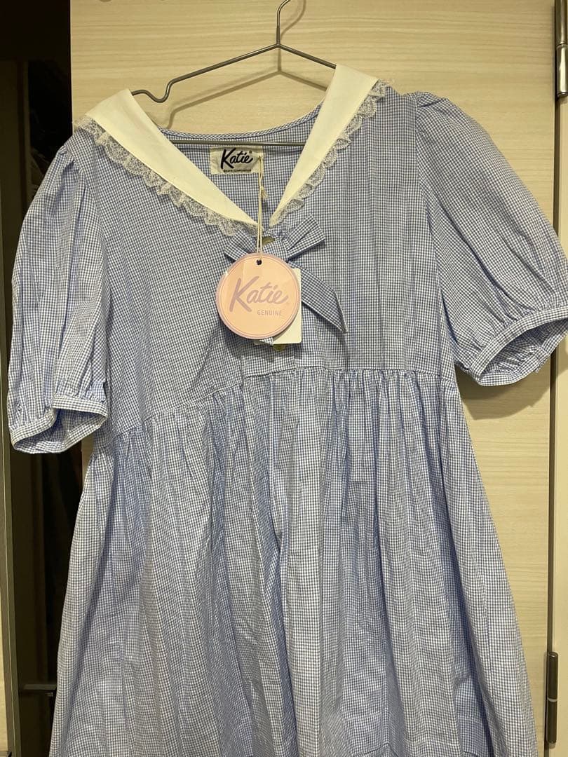 新品　Katie BABY-SITS! ギンガムチェックワンピース　ブルー