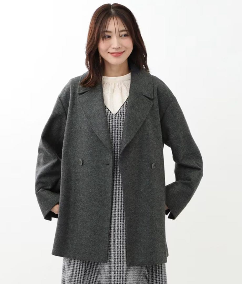 Reflect ウール混メルトンライクピーコート 7号チャコールグレー【未使用】