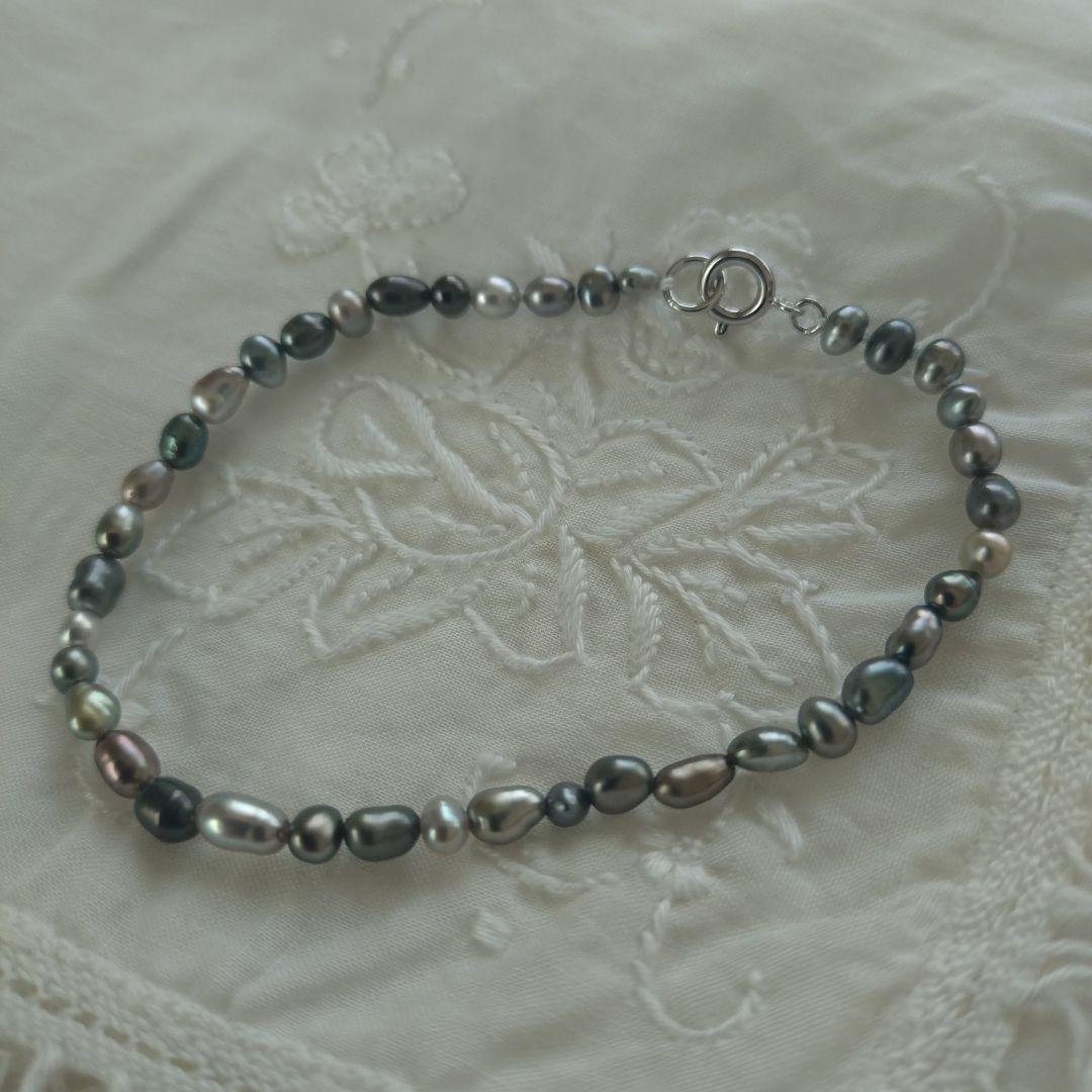 SV黒蝶真珠の3-4ミリケシのブレスレット、17.5㌢クロチョウ、腕輪