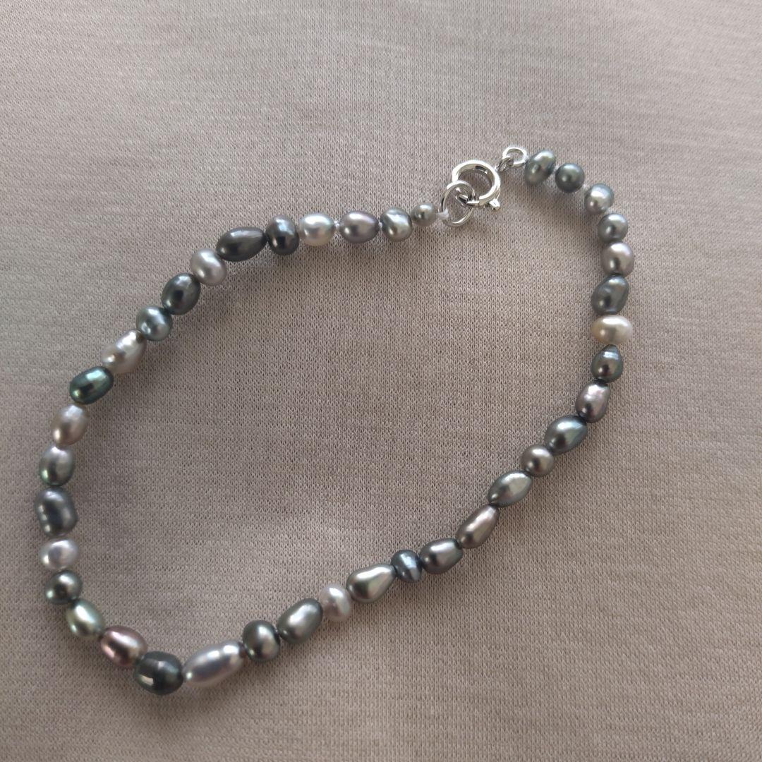 SV黒蝶真珠の3-4ミリケシのブレスレット、17.5㌢クロチョウ、腕輪