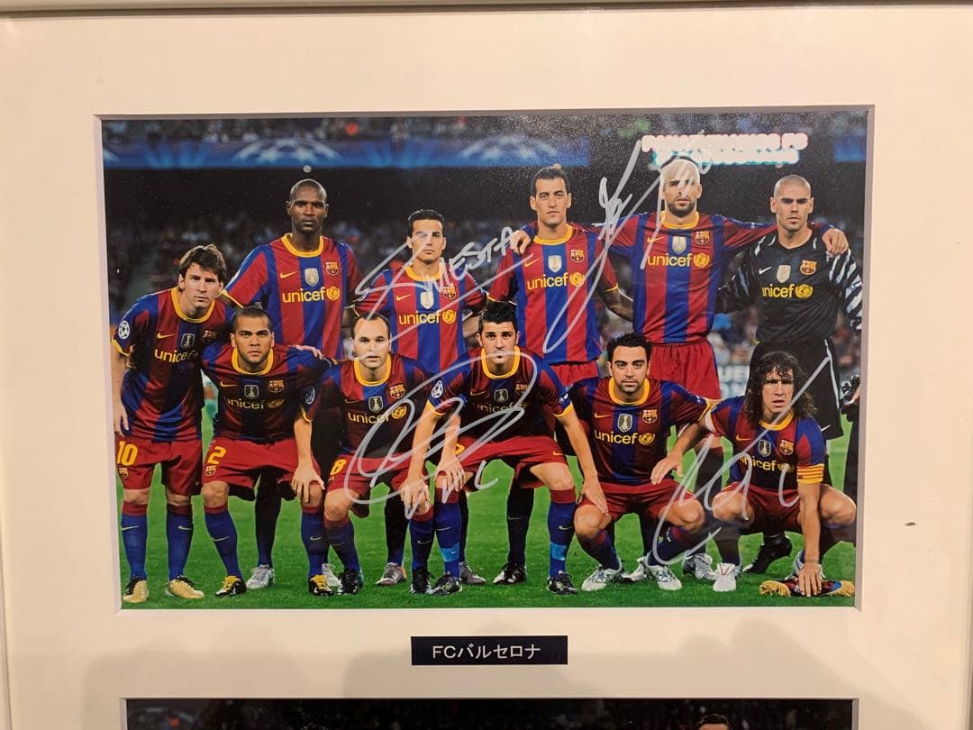 ★伝説メンバー★[鑑定書付] バルサ×レアル　メッシ　クリロナ　サイン入り額縁
