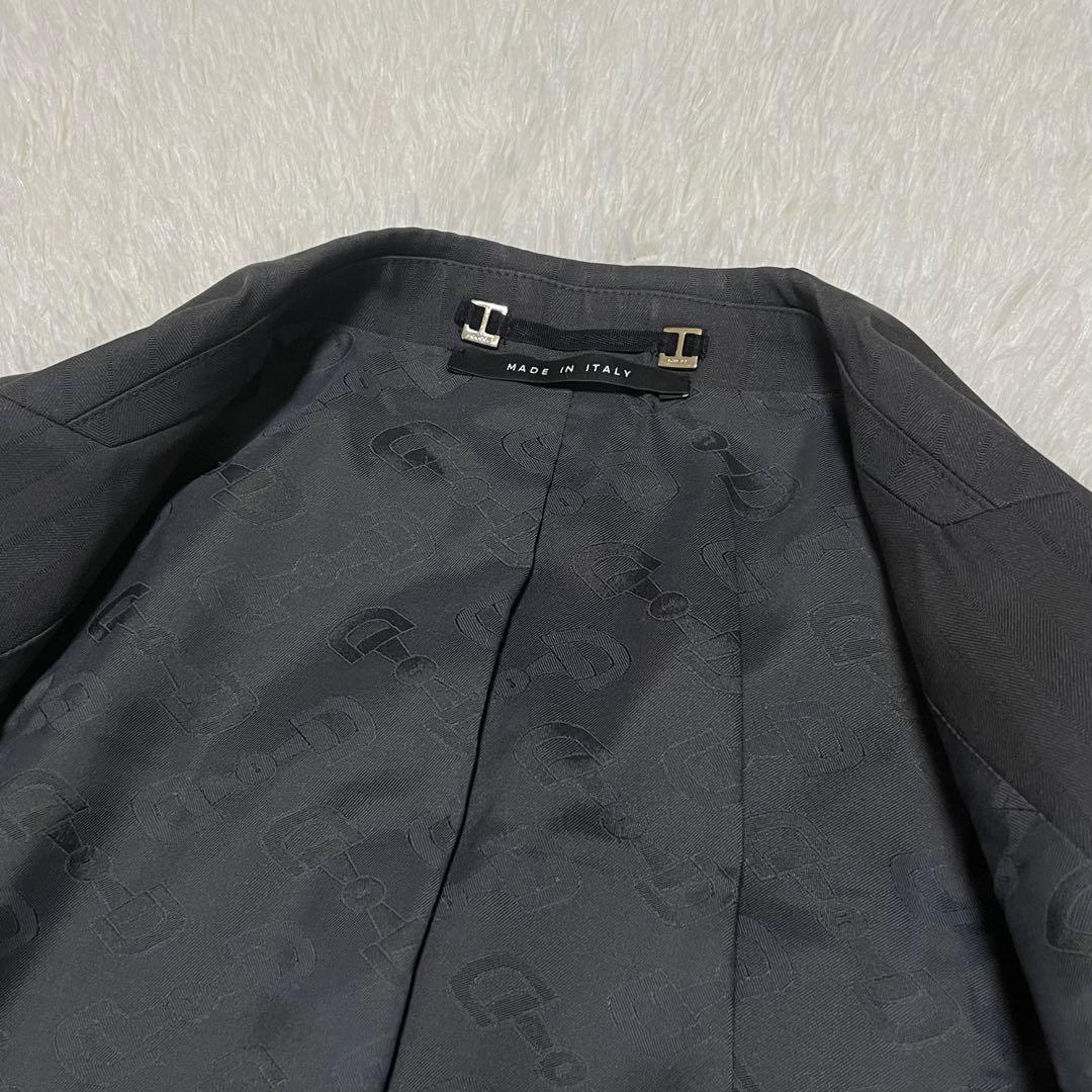 998 GUCCI テーラードジャケット グレー ストライプ 40 裏地総柄