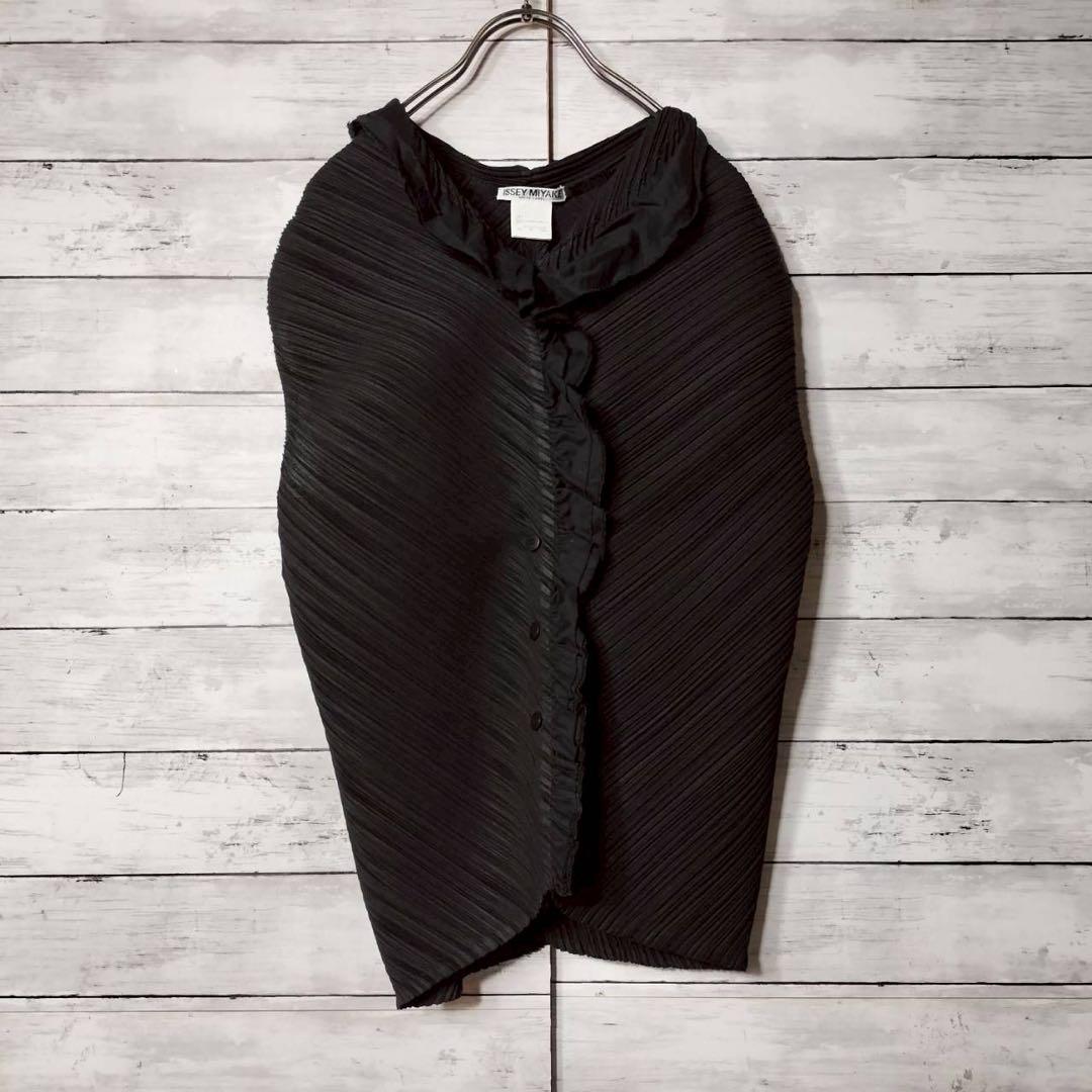 イッセイミヤケ プリーツプリーズ フリル ノースリーブベスト ジレ 羽織り