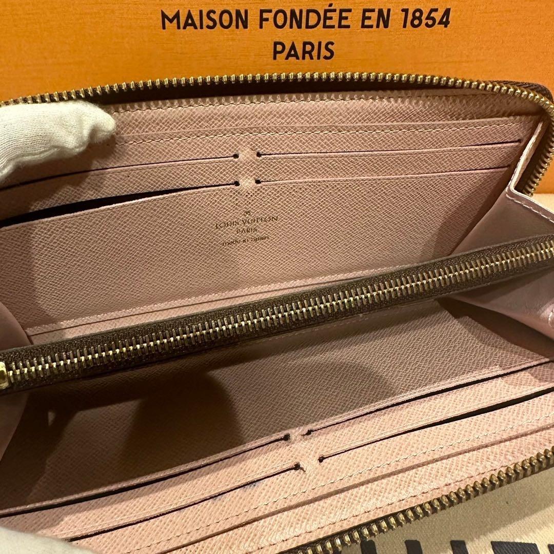 【極上美品】ルイヴィトン ダミエ エベヌ クレマンス ジッピー ローズ 長財布