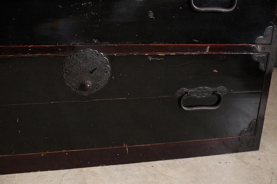 丸金具　時代庄内箪笥 3段　タンス　収納　古家具　古民家　時代家具