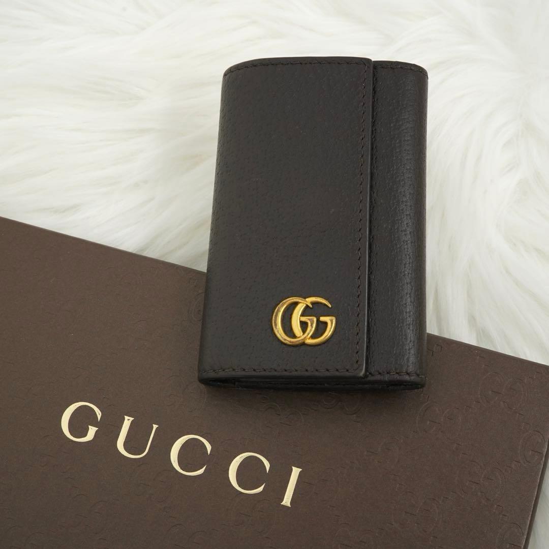 極美品　GUCCI グッチ　6連キーケース　三つ折り　レザー　GG柄　マーモント