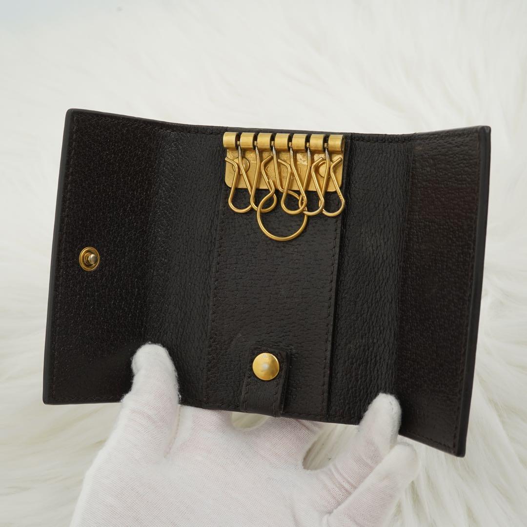 極美品　GUCCI グッチ　6連キーケース　三つ折り　レザー　GG柄　マーモント