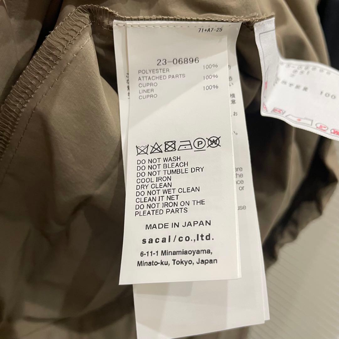 Sacai シアー プリーツ ワンピース ミリタリー ワーク ベージュ