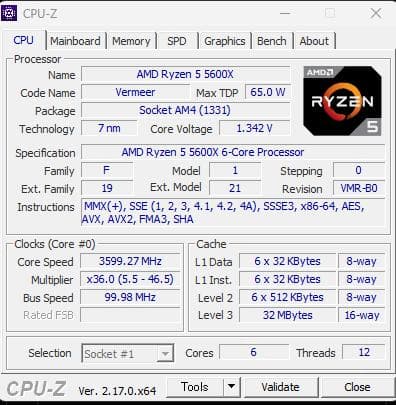 CPU AMD Ryzen 5 5600X CPU