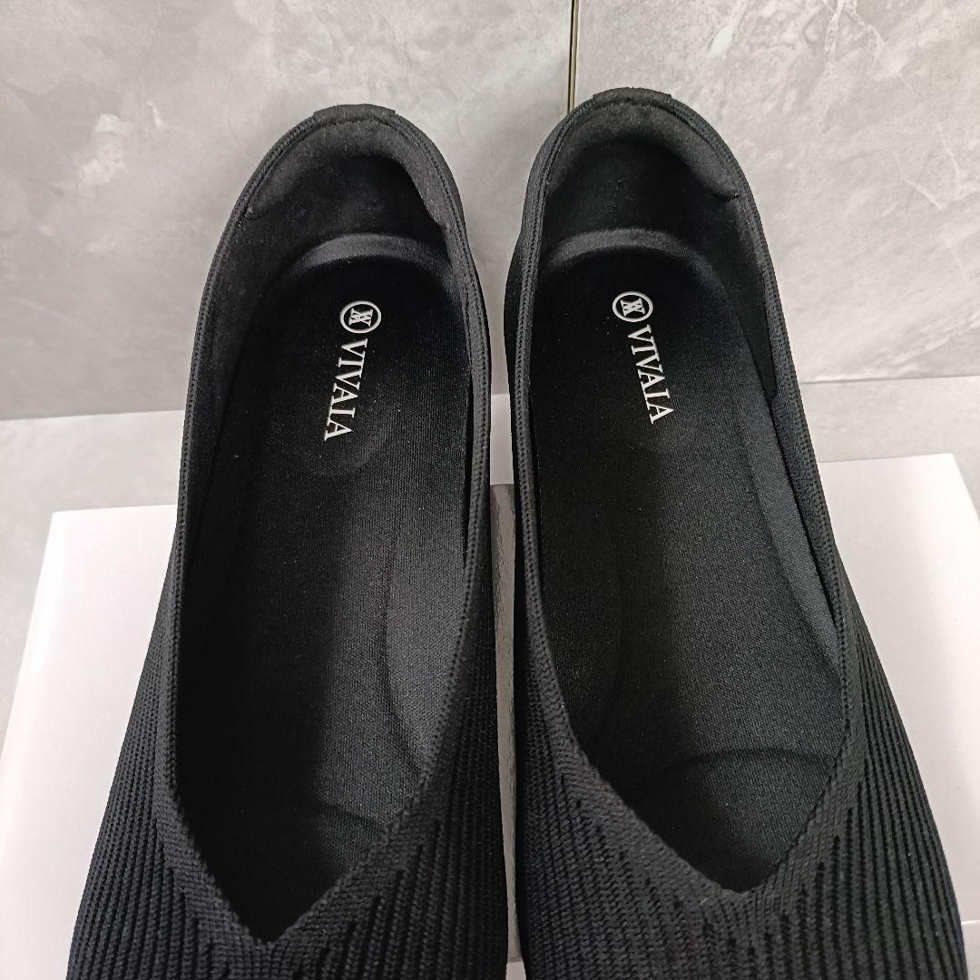 【新品】VIVAIA ビバイア フラットシューズ スクエアトゥ 25cm相当 黒