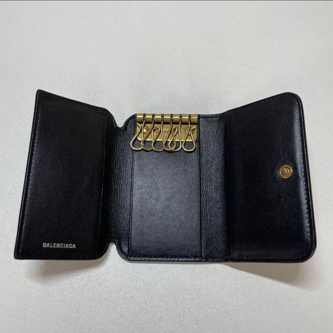 バレンシアガ　ロゴプリント レザーキーケース ブラック