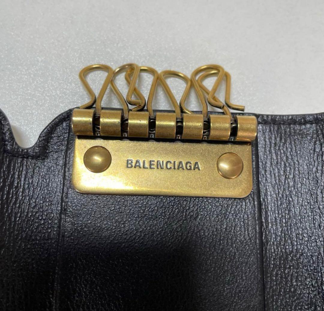 バレンシアガ　ロゴプリント レザーキーケース ブラック