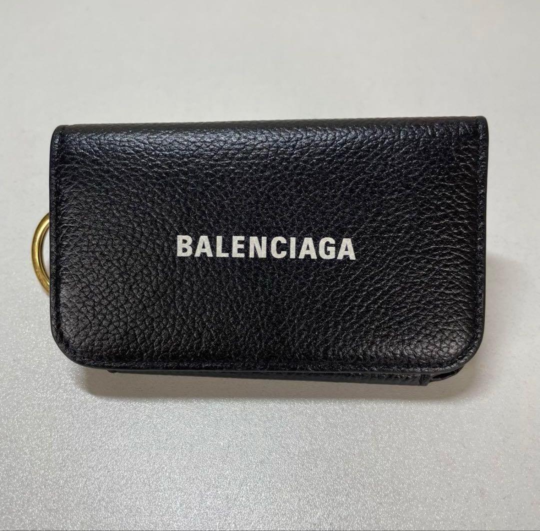 バレンシアガ　ロゴプリント レザーキーケース ブラック