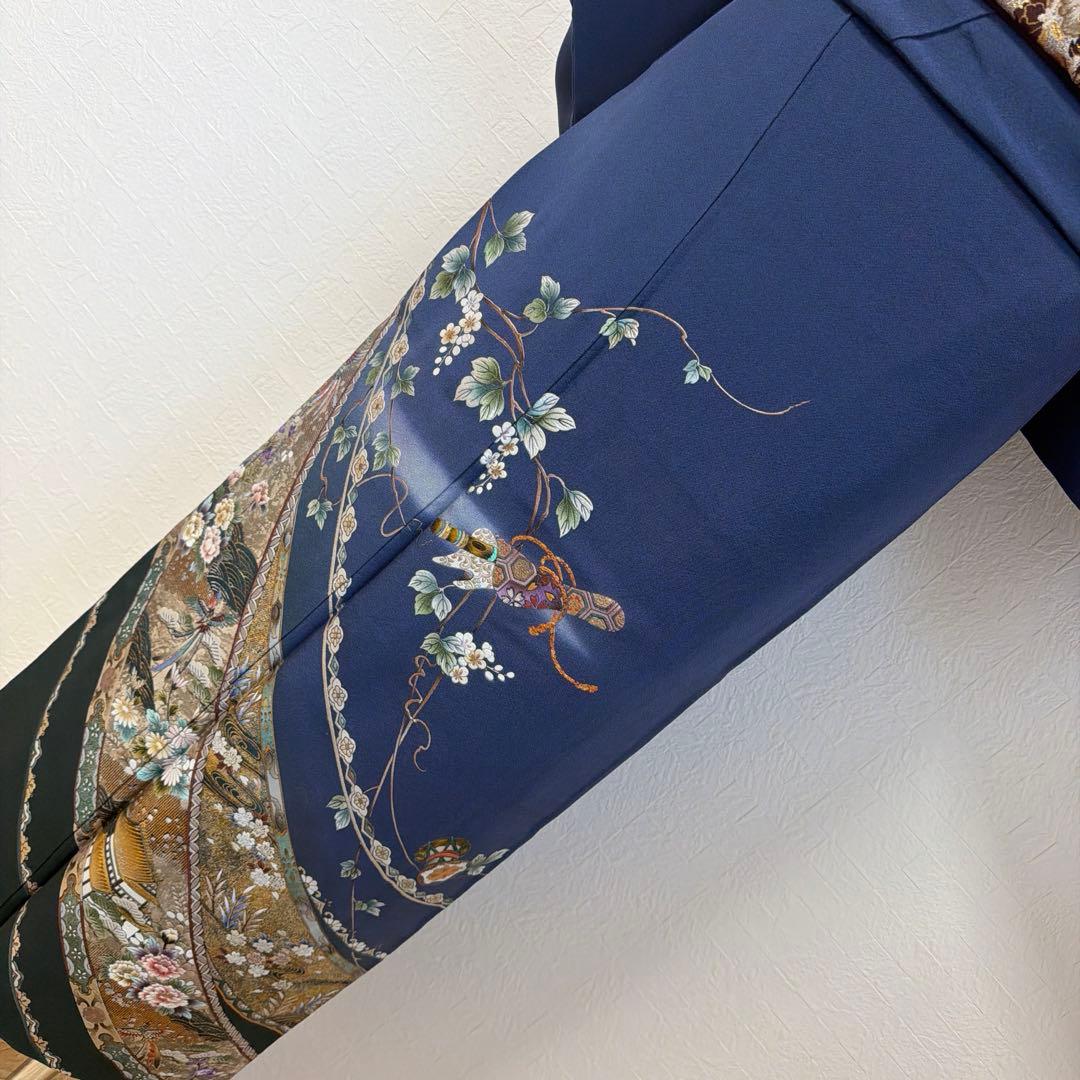 494 訪問着フルセット 正絹 紺 ネイビー 金銀彩 暈し染め フォーマル 上品
