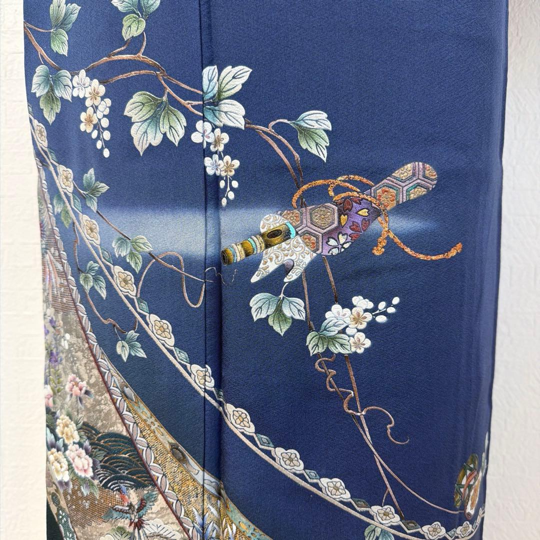 494 訪問着フルセット 正絹 紺 ネイビー 金銀彩 暈し染め フォーマル 上品