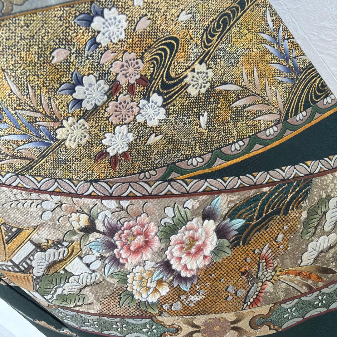 494 訪問着フルセット 正絹 紺 ネイビー 金銀彩 暈し染め フォーマル 上品