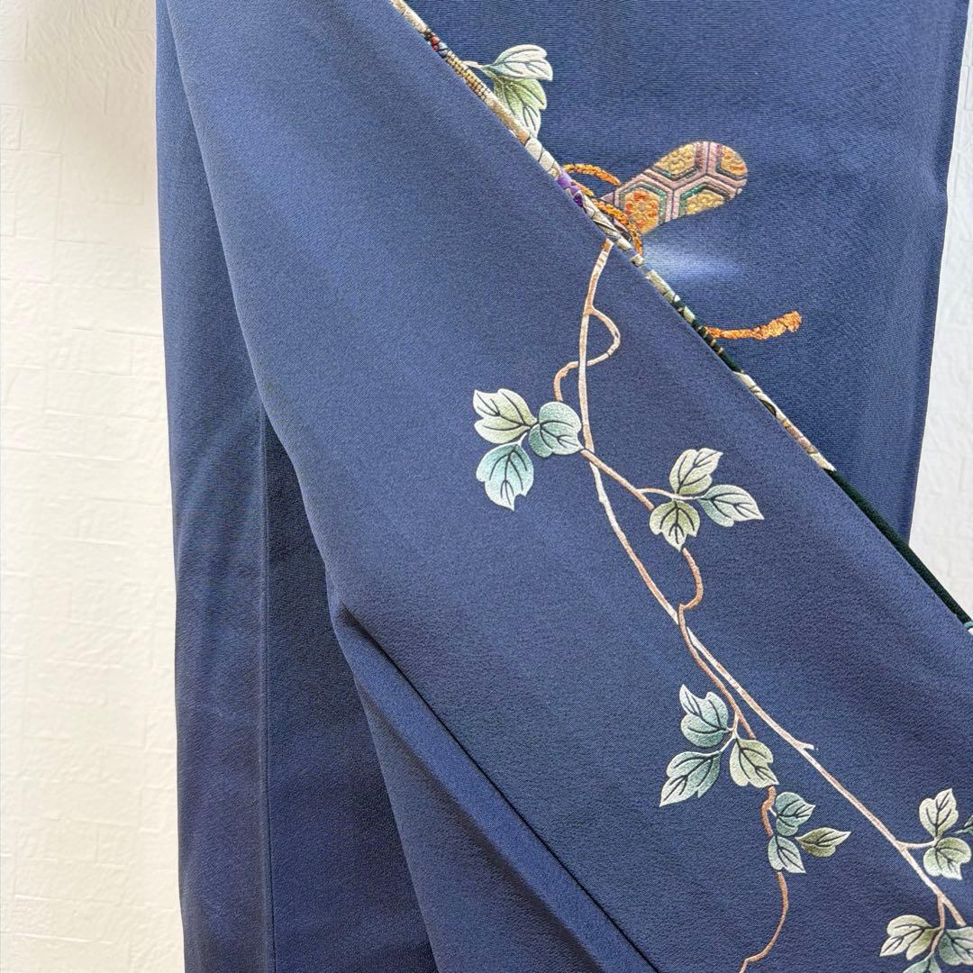 494 訪問着フルセット 正絹 紺 ネイビー 金銀彩 暈し染め フォーマル 上品