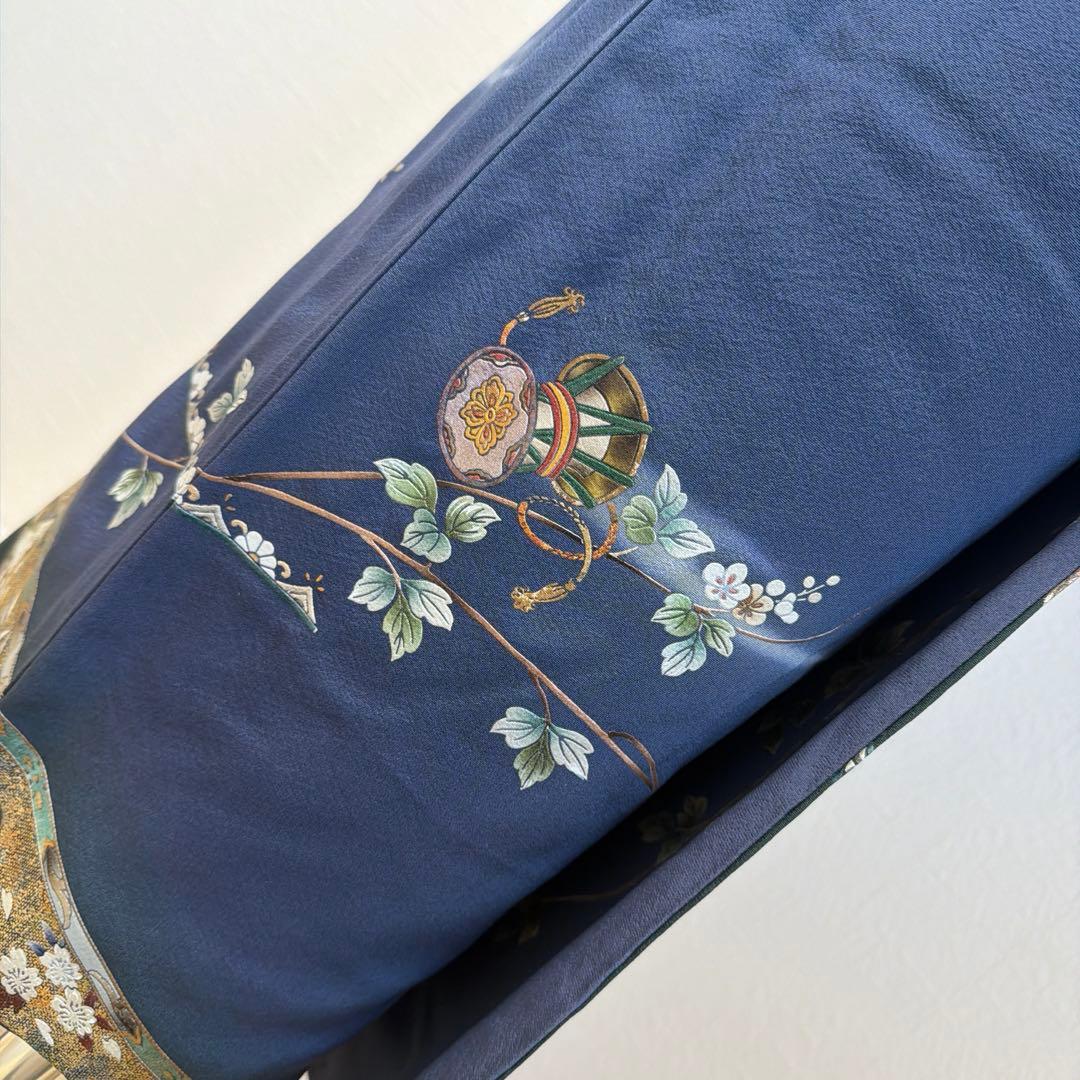 494 訪問着フルセット 正絹 紺 ネイビー 金銀彩 暈し染め フォーマル 上品