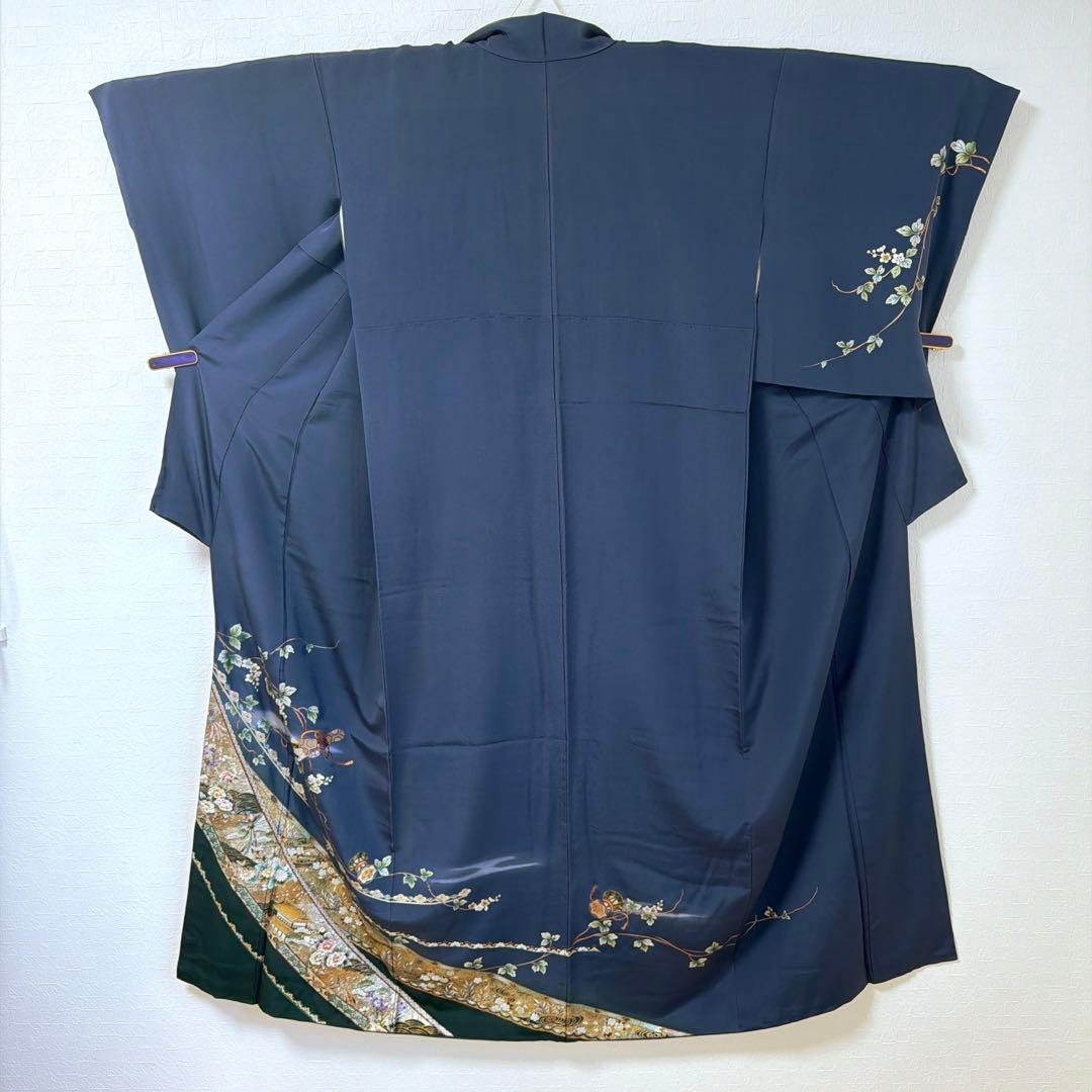 494 訪問着フルセット 正絹 紺 ネイビー 金銀彩 暈し染め フォーマル 上品