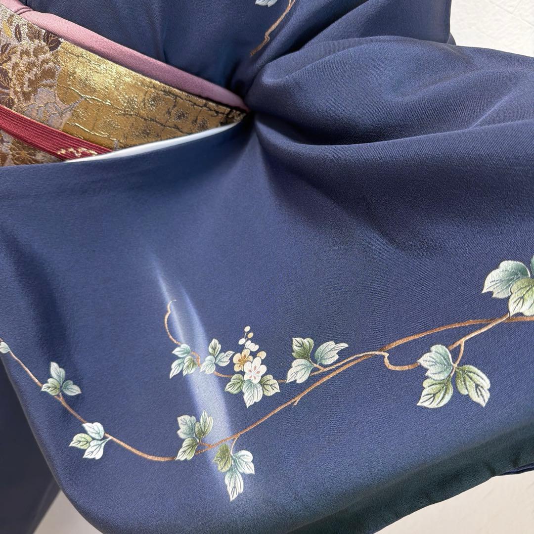 494 訪問着フルセット 正絹 紺 ネイビー 金銀彩 暈し染め フォーマル 上品