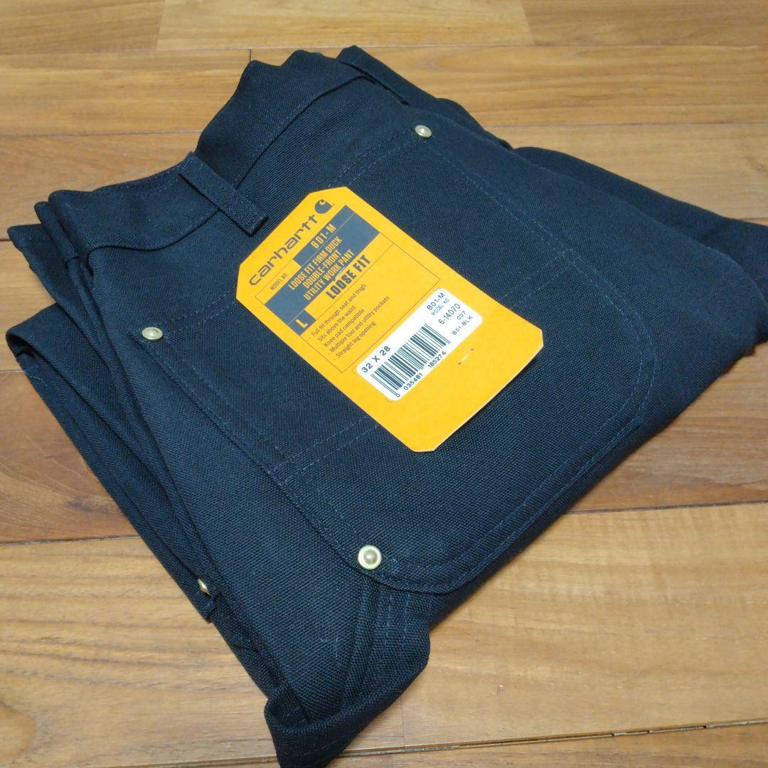★本物米国製レアサイズ！W32*L28CARHARTTダブルニーB01ブラック