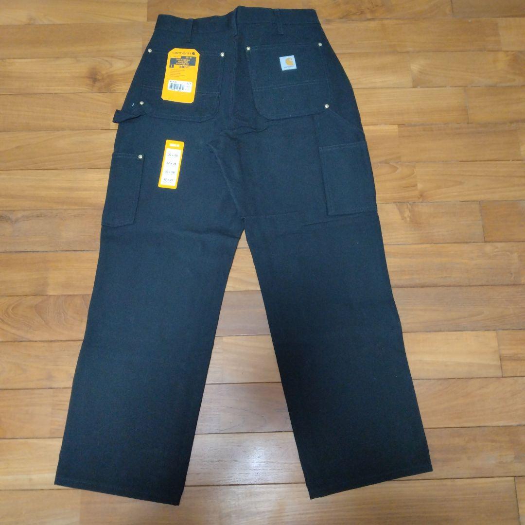 ★本物米国製レアサイズ！W32*L28CARHARTTダブルニーB01ブラック