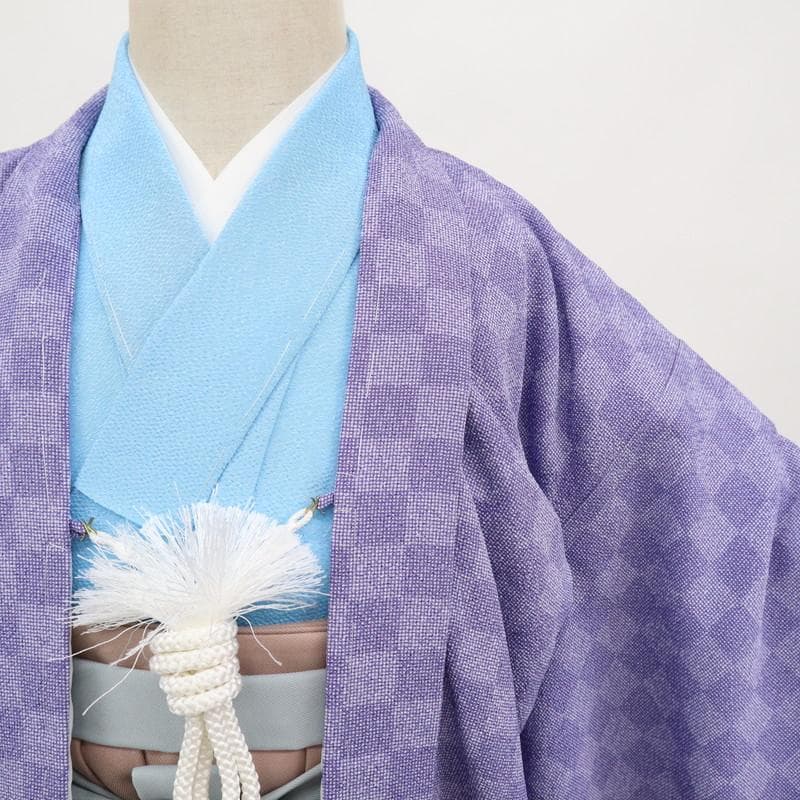 七五三3点セット　5歳男の子　羽織＋着物＋襦袢　紫　ジャパンスタイル　9RP12