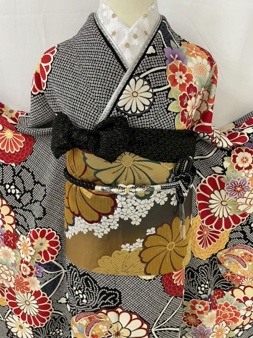 売約済み【WA-Modern】★★正絹　膨れ織り　染疋田　振袖7点フルセット★★