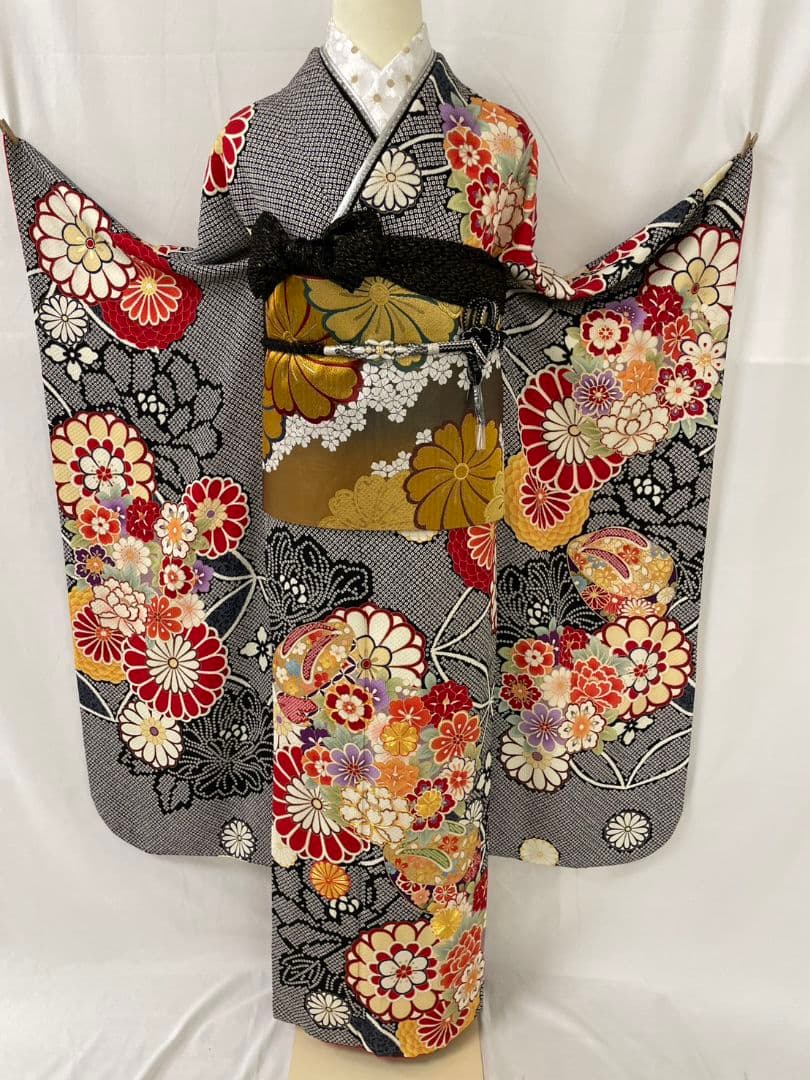 売約済み【WA-Modern】★★正絹　膨れ織り　染疋田　振袖7点フルセット★★