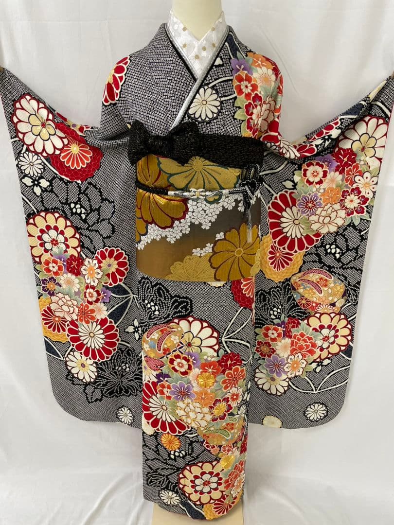 売約済み【WA-Modern】★★正絹　膨れ織り　染疋田　振袖7点フルセット★★