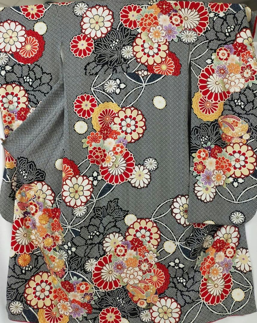 売約済み【WA-Modern】★★正絹　膨れ織り　染疋田　振袖7点フルセット★★