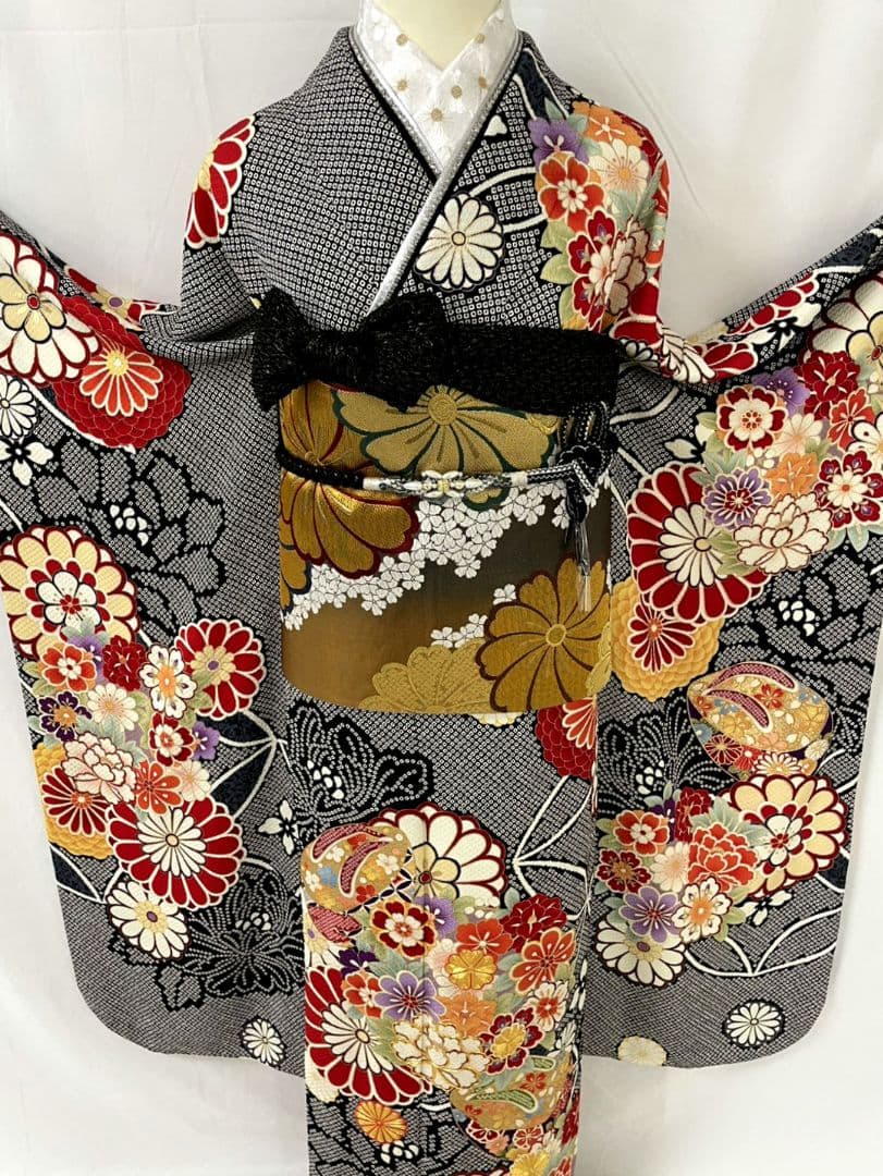 売約済み【WA-Modern】★★正絹　膨れ織り　染疋田　振袖7点フルセット★★