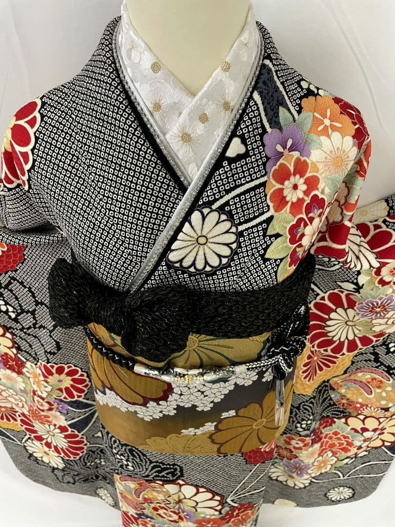 売約済み【WA-Modern】★★正絹　膨れ織り　染疋田　振袖7点フルセット★★