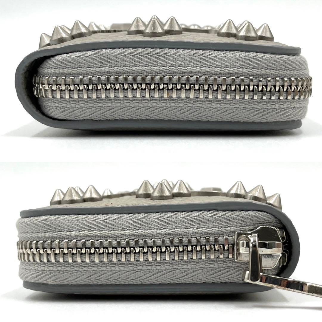 未使用保管品 クリスチャンルブタン ケース スタッズ レザー ロゴ グレー