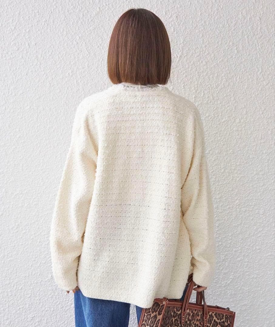 【完売希少】23AW シップス　ニットツイードクルーネックカーディガン　金ボタン