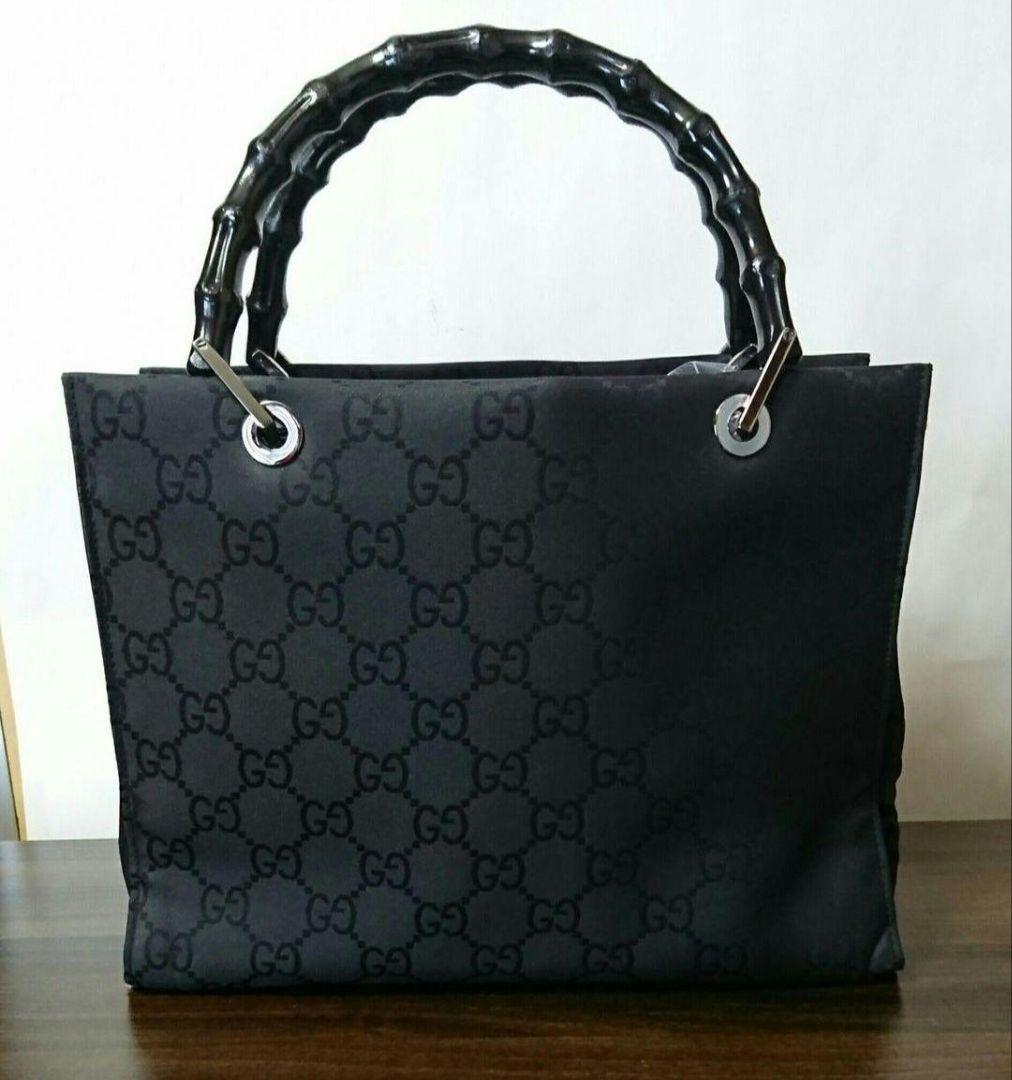 【良品】GUCCI グッチ バンブー トートバッグ GG柄 黒 正規品 男女兼用