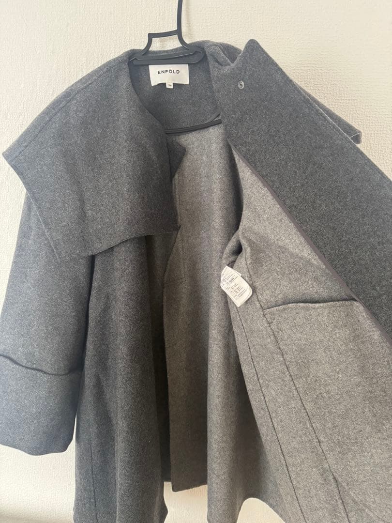 エンフォルド　Aライン　ケープ　コート　グレー　ケープコート　36 襟付き　襟