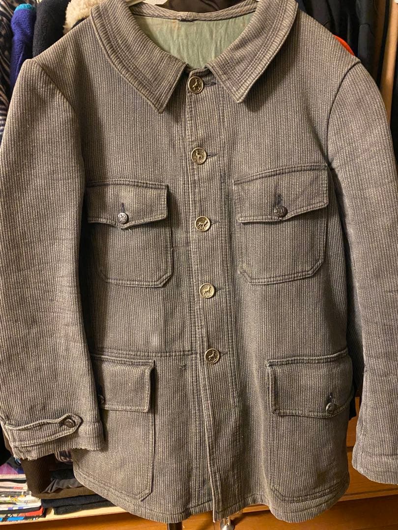 50s フレンチヴィンテージ 動物ボタン カバーオール ハンティング ピケ