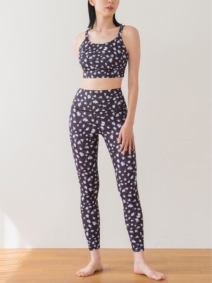 フラワープリントレギンス　ピュアブラック　Lサイズ