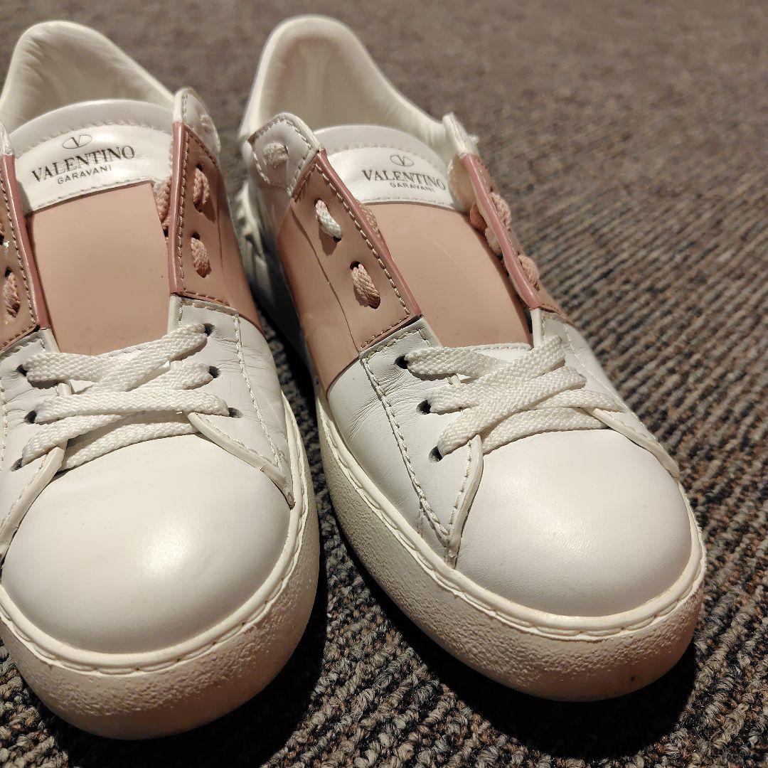 VALENTINO ヴァレンティノ オープンレザースニーカー ホワイト×ピンク