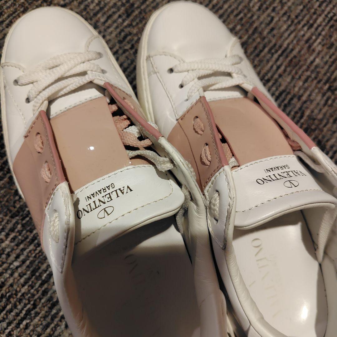 VALENTINO ヴァレンティノ オープンレザースニーカー ホワイト×ピンク