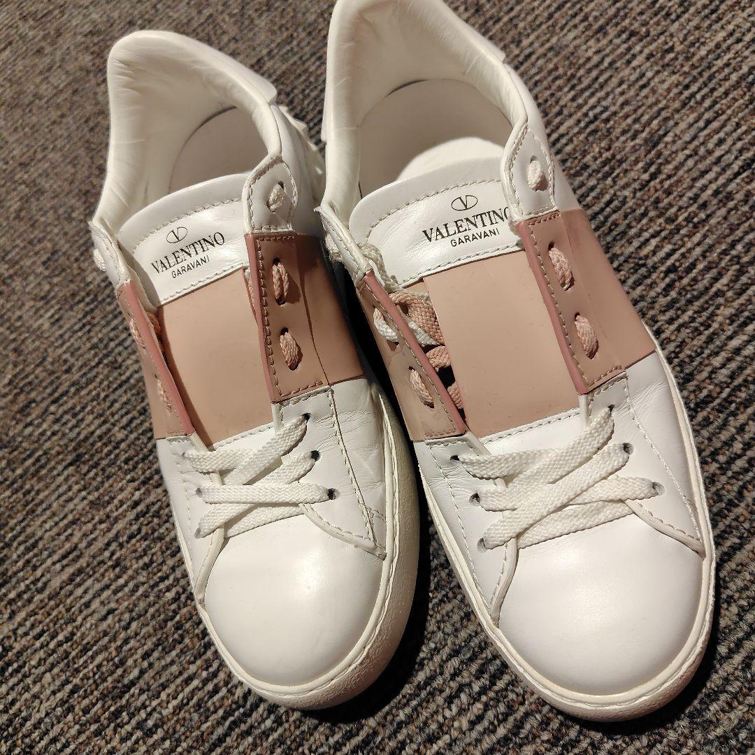 VALENTINO ヴァレンティノ オープンレザースニーカー ホワイト×ピンク