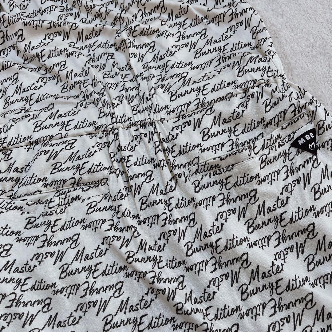 極美品　マスターバニー　 モックネック　ノースリーブワンピース　総柄　ホワイト