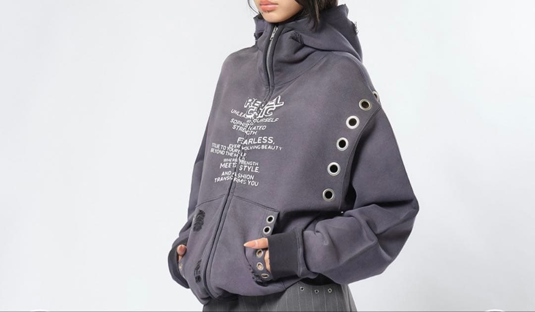 アイレットディティールジップフーディー　アクレント