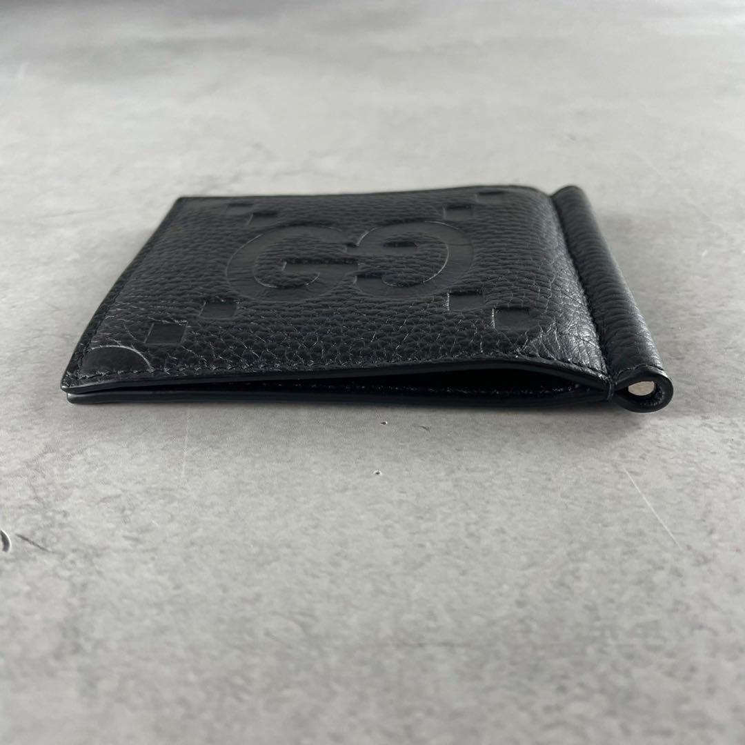 【未使用級 現行】グッチ マネークリップ シマ GG ブラック レザー