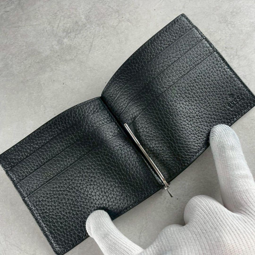 【未使用級 現行】グッチ マネークリップ シマ GG ブラック レザー