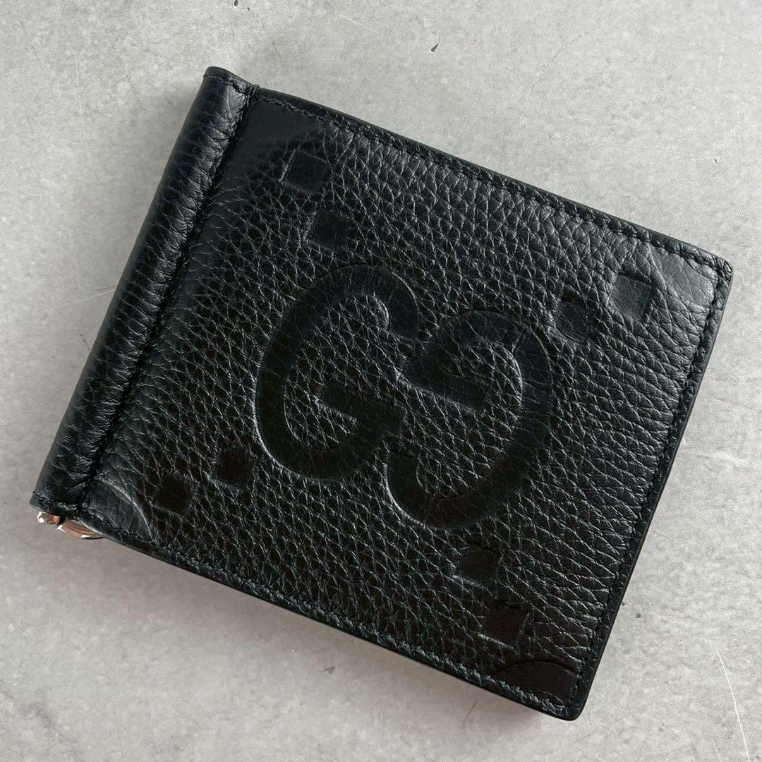 【未使用級 現行】グッチ マネークリップ シマ GG ブラック レザー