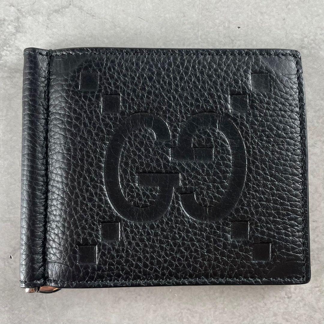 【未使用級 現行】グッチ マネークリップ シマ GG ブラック レザー